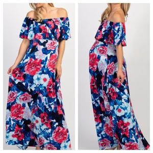 Pinkblush Pink & Blue Maternity Floral Maxi Dress